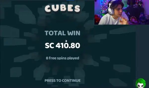 Konvy's big win screenshot: SC 410 in Hacksaw Cubes 2